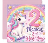 Cute 2nd Birthday Card - Sprinkle Some Birthday Magic - Pastel Unicorn, Rainbow and Glittery Number 2 - Whimsical Vibes for a Special Day - 145mm Square, Envelope Included