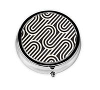 Cute 3-Compartments Round Pill Box Black Curved Texture Small Pill Case Portable Medicine Dispenser,for Pocket Purse