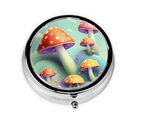 Cute 3-Compartments Round Pill Box Dreamy Little Mushroom Small Pill Case Portable Medicine Dispenser,for Pocket Purse