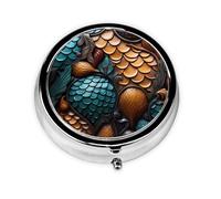 Cute 3-Compartments Round Pill Box Fishscale Pattern Small Pill Case Portable Medicine Dispenser,for Pocket Purse