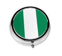 Cute 3-Compartments Round Pill Box Flag of Nigeria Small Pill Case Portable Medicine Dispenser,for Pocket Purse
