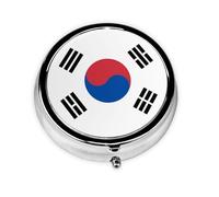 Cute 3-Compartments Round Pill Box Flag of Republic of Korea Small Pill Case Portable Medicine Dispenser,for Pocket Purse