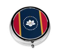 Cute 3-Compartments Round Pill Box Mississippi State Flag Small Pill Case Portable Medicine Dispenser,for Pocket Purse