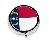 Cute 3-Compartments Round Pill Box North Dakota Flag Small Pill Case Portable Medicine Dispenser,for Pocket Purse