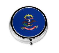 Cute 3-Compartments Round Pill Box North Dakota State Flag Small Pill Case Portable Medicine Dispenser,for Pocket Purse