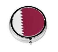 Cute 3-Compartments Round Pill Box Qatar Flag Small Pill Case Portable Medicine Dispenser,for Pocket Purse