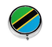 Cute 3-Compartments Round Pill Box Tanzania Flag Small Pill Case Portable Medicine Dispenser,for Pocket Purse