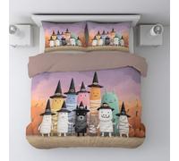 Cute 3 Pieces 100% Brushed Microfiber Double Duvet Cover Set, Color Mummy Witch Hat Super Soft Reversible Design Zippered Comforter Cover and 2 Pillowcases 90" x 87"