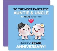 Cute 30th Anniversary Card for Auntie & Uncle - Pearl-fect Pair Celebrating 30 Years - Adorable Pearls in Love Hand-in-hand - 145mm Square, Envelope Included