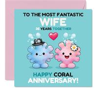 Cute 35th Anniversary Card for Wife - Bursting with Joy - Adorable Coral Characters Celebrate 35 Years Together - 145mm Square, Envelope Included