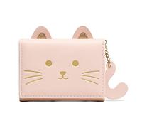 Cute 3D Cat Pattern Small Wallet with Tail Pendant Trifold Card Case Cash Pockets Coin Purse, PINK, S, Tri-fold