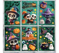 Cute 3D Large Halloween Window Stickers, Skull Ghost Pumpkin Bats Static Window Clings Decals, Removable Halloween Window Decoration for Window Glass Party School Home Office Decor Indoor Outdoor