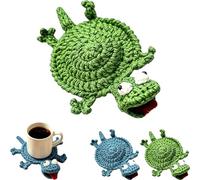 Cute 3D Lizard Crochet Coaster, Funny Handmade Amigurumi Mug Rug, Soft Yarn Animal Cup Mat for Home Table Decoration (Green)