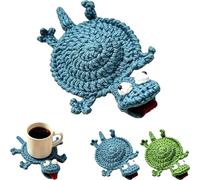 Cute 3D Lizard Crochet Coaster, Funny Handmade Amigurumi Mug Rug, Soft Yarn Animal Cup Mat for Home Table Decoration (Blue)