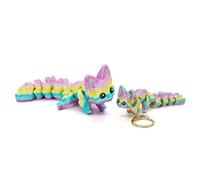 Cute 3D Printed Carly Fox 7.8 Inches Articulated Fidget with 4.7 Inches Flexi Foxes Keychain Print Model Flexible Creature, Home Desk Decor Gift, Rainbow