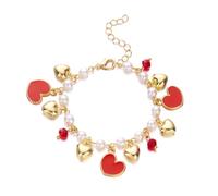 Cute 3d Strawberry Charm Bracelets For Women Kawaii Dainty Cherry Heart Pearl Statement Bracelet Adjustable Summer Fashion Fruit Jewelry, M, Alloy, no gemstone
