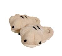 Cute 3D Tiger Paw Plush Slippers Fluffy Fuzzy Winter House Slippers (White,5-6)