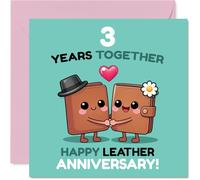 Cute 3rd Anniversary Card - Celebrating Three Brilliant Years - Adorable Cartoon Books Holding Hands - Perfect for a Joyful Leather Anniversary - 145mm Square, Envelope Included
