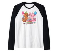 Cute 3rd Birthday Animals Capybara Axolotl Turtle Party Raglan Baseball Tee
