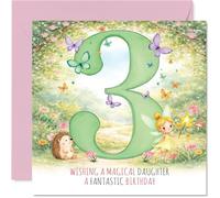 Cute 3rd Birthday Card for Daughter - Sprinkle of Magic - Whimsical Fairy and Hedgehog with Butterflies Design - 145mm Square, Envelope Included
