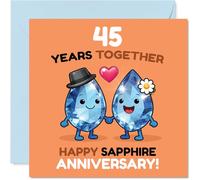 Cute 45th Anniversary Card - 45 Years of Laughs and Love - Adorable Sapphire Duo Holding Hands in Cartoon Style - 145mm Square, Envelope Included