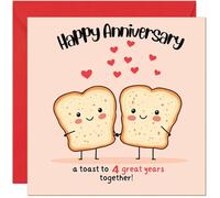 Cute 4th Anniversary Card - A Toast to 4 Great Years Together! Couples Anniversary Card for Partner