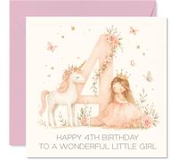 Cute 4th Birthday Card, Magical Birthday Wishes, Watercolour Unicorn