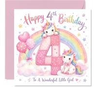 Cute 4th Birthday Card, Magical Unicorns and Rainbows Celebration