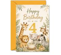 Cute 4th Birthday Card, Safari Animals Gather for a Birthday Bash