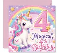 Cute 4th Birthday Card - Sprinkle Some Birthday Magic - Pastel Unicorn and Rainbow with Glittery Number 4-145mm Square, Envelope Included