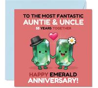 Cute 55th Anniversary Card for Auntie & Uncle - Emerald Laughs for 55 Years - Adorable Green Gemstone Duo Holding Hands - 145mm Square, Envelope Included