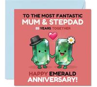 Cute 55th Anniversary Card for Stepdad & Mum - Playful Gemstone Duo Celebrates 55 Years - Sweet Emerald Anniversary Design - 145mm Square, Envelope Included