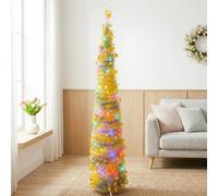 Cute 5FT Spring Tree with Sparkling Chick Accents Multi-Colour Pastel Tinsel & FREE 5M Fairy Lights Easy Assemble Floor Standing Decoration for Easter Fun & Parties