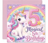 Cute 5th Birthday Card - Sprinkle Some Magic on Their Big Day - Glittery Unicorn and Rainbow Clouds Design - 145mm Square, Envelope Included