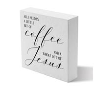 Cute 5X5 inch Christian Coffee Table Decor Rustic Desk Decor Coffee Station Accessories Coffee Bar Sign Farmhouse Wood Box Sign Coffee Corner Decor Coffee Bar Supplies Kitchen Sign