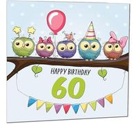 Cute 60th Birthday Card Cute Birds in Tree - Adorable Birthday Card for 60 Year old Sixty Sixtieth