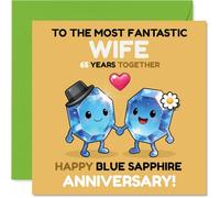 Cute 65th Anniversary Card for Wife - Sparkling 65th Blue Sapphire Celebration - Adorable Gemstone Duo Holding Hands - 145mm Square, Envelope Included