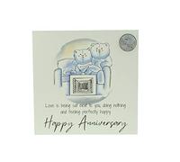 Cute 7th Anniversary Card, Relaxed Bears - Free Metal 7th Anniversary Love Token Gift (gc-annitv07)