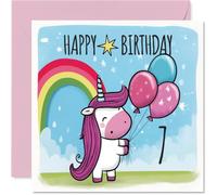 Cute 7th Birthday Card, Unicorn Magic and Rainbows