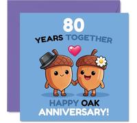 Cute 80th Anniversary Card - A Little Nutty After 80 Years - Adorable Acorns Hand in Hand on a Playful Blue Scene - 145mm Square, Envelope Included
