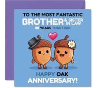 Cute 80th Anniversary Card for Brother & Sister in Law - Celebrate 80 Years Side by Side - 145mm Square, Envelope Included