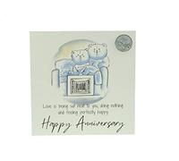 Cute 8th Anniversary Card, Relaxed Bears - Free Metal 8th Anniversary Love Token Gift (gc-annitv08)