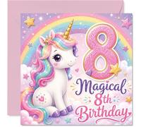 Cute 8th Birthday Card - Sprinkle a Little Magic on Their Big Day - Whimsical Unicorn, Rainbow, and Sparkling Number 8 Design - 145mm Square, Envelope Included