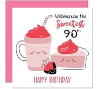 Cute 90th Birthday Card Female Sweetest Bday Cute Shake & Cake - Kawaii Birthday Card for 90 Year old women Ninety Ninetieth