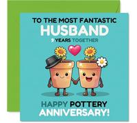 Cute 9th Anniversary Card for Husband - Adorable Plant Pots Holding Hands - Bright Floral Illustration Celebrates Nine Fun Years - 145mm Square, Envelope Included