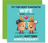 Cute 9th Anniversary Card for Wife - Two Cheeky Plant Pots Holding Hands - Playful Pottery Anniversary Design - 145mm Square, Envelope Included