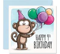 Cute 9th Birthday Card, Monkey Mischief and Birthday Giggles