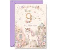 Cute 9th Birthday Card, Whimsical Unicorn and Butterflies