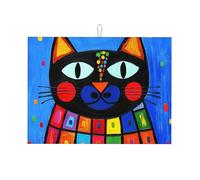 Cute abstract cat Dish Drying Mat for Kitchen Counter-Absorbent, Non-Slip, Reversible Kitchenware with Prints