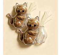 Cute Acrylic Cat Shape Fridge Magnet with Mini Vase, Pet Fur & Whisker Memory Collector Holder, Cat Hair Keepsake Display Magnet, Kitchen Refrigerator Decor Aesthetic Pet Memorial Ornament (2PC)
